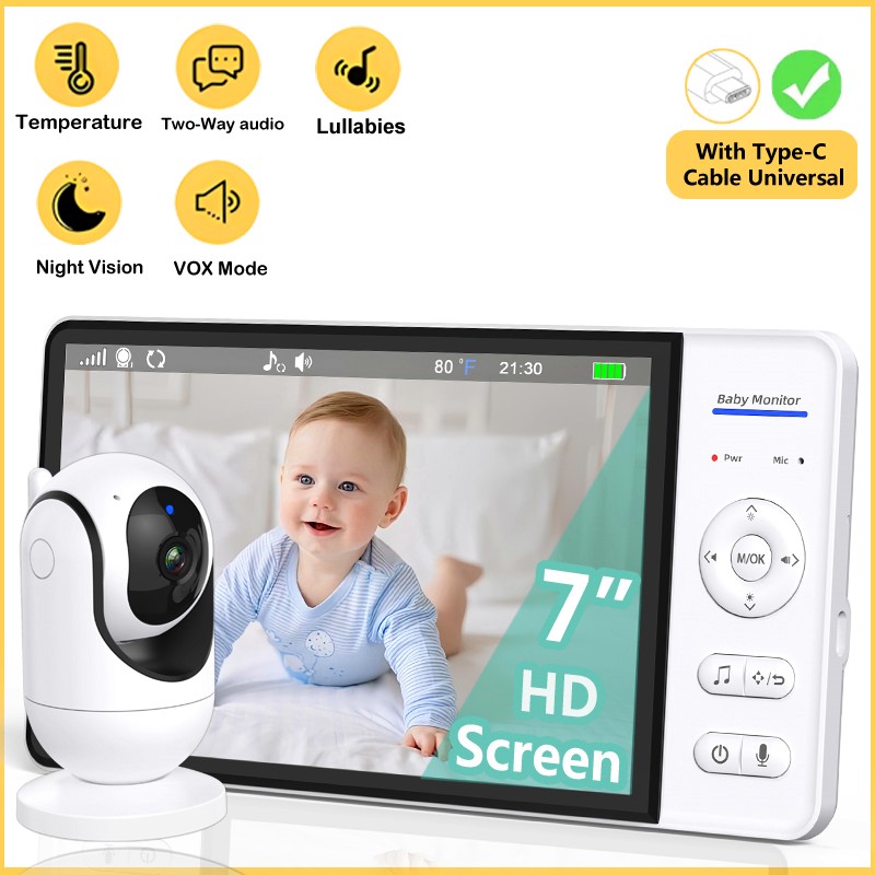 No WiFi 7 Inch Baby Monitor 2- - Audio Music Video 리뷰 및 가격