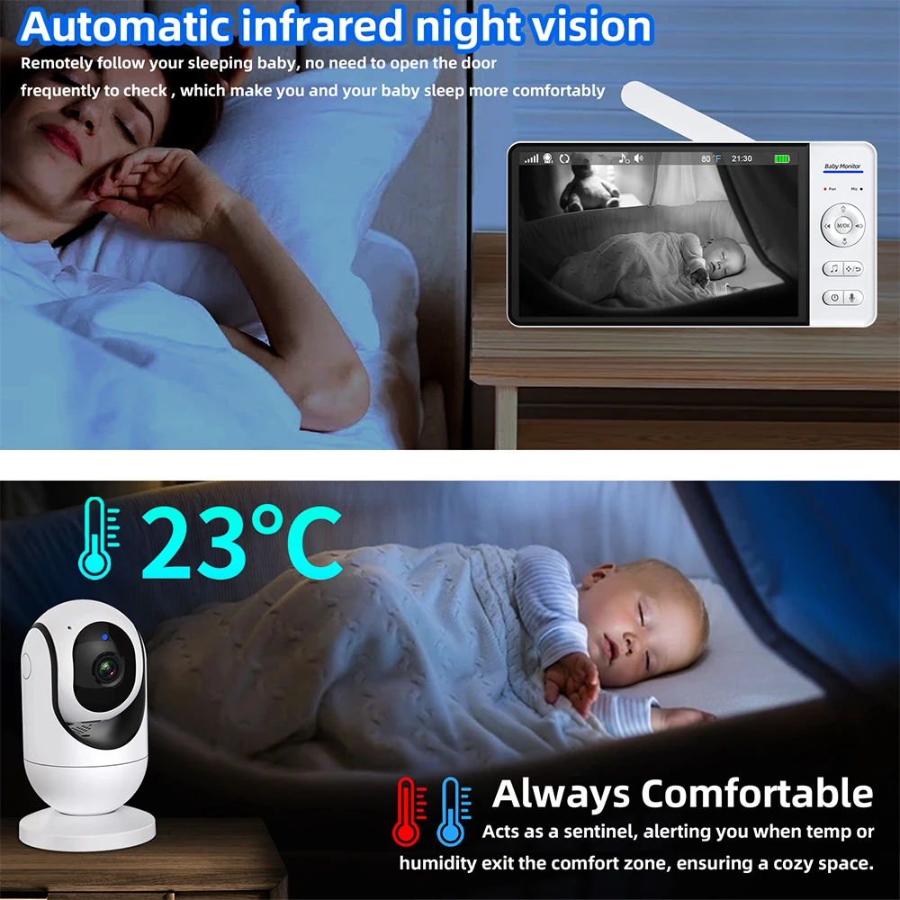 No WiFi 7 Inch Baby Monitor 2- - Audio Music Video 리뷰 및 가격