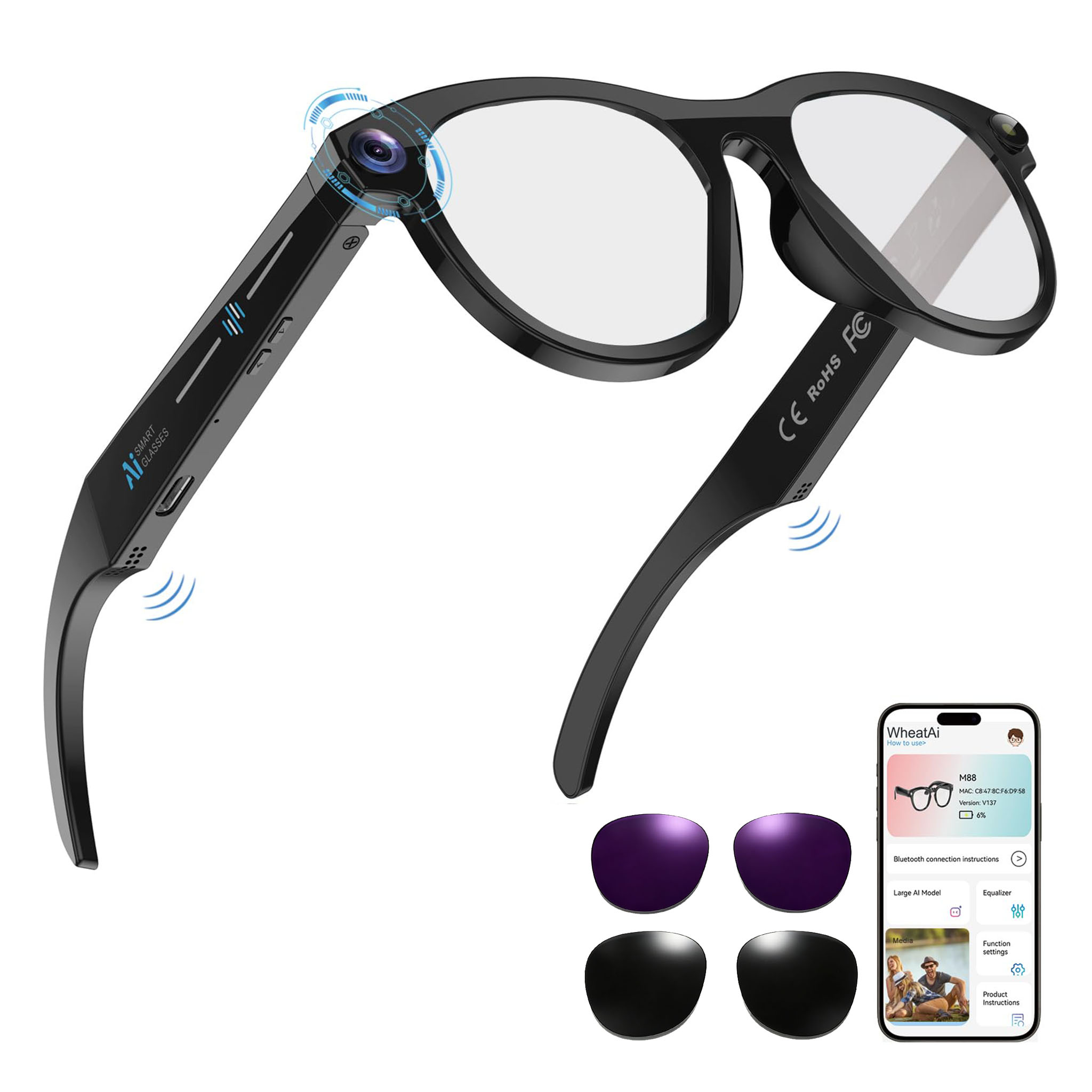 Black Smart Ai Glasses for Men - Audio Music Video 리뷰 및 가격