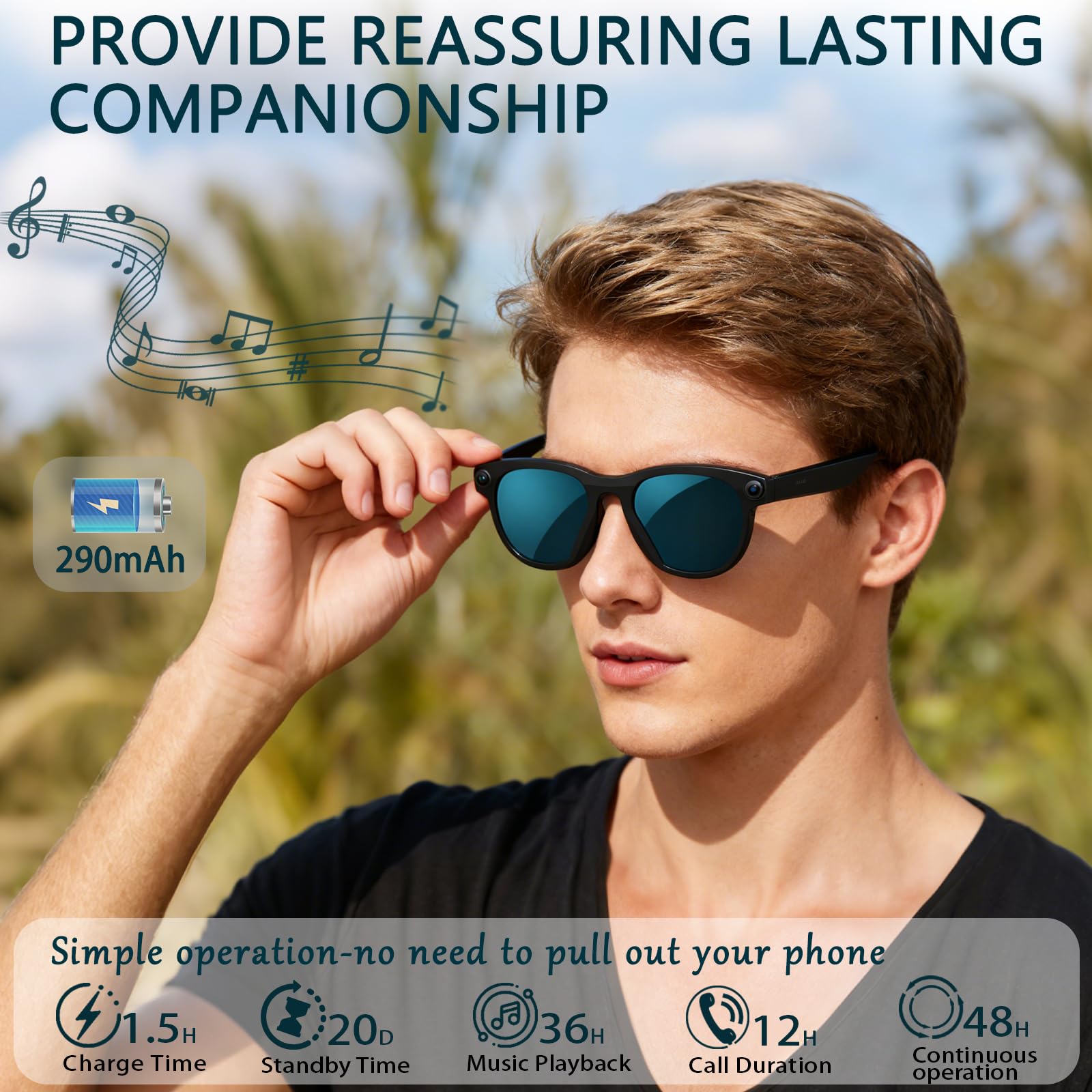 Black Smart Ai Glasses for Men - Audio Music Video 리뷰 및 가격
